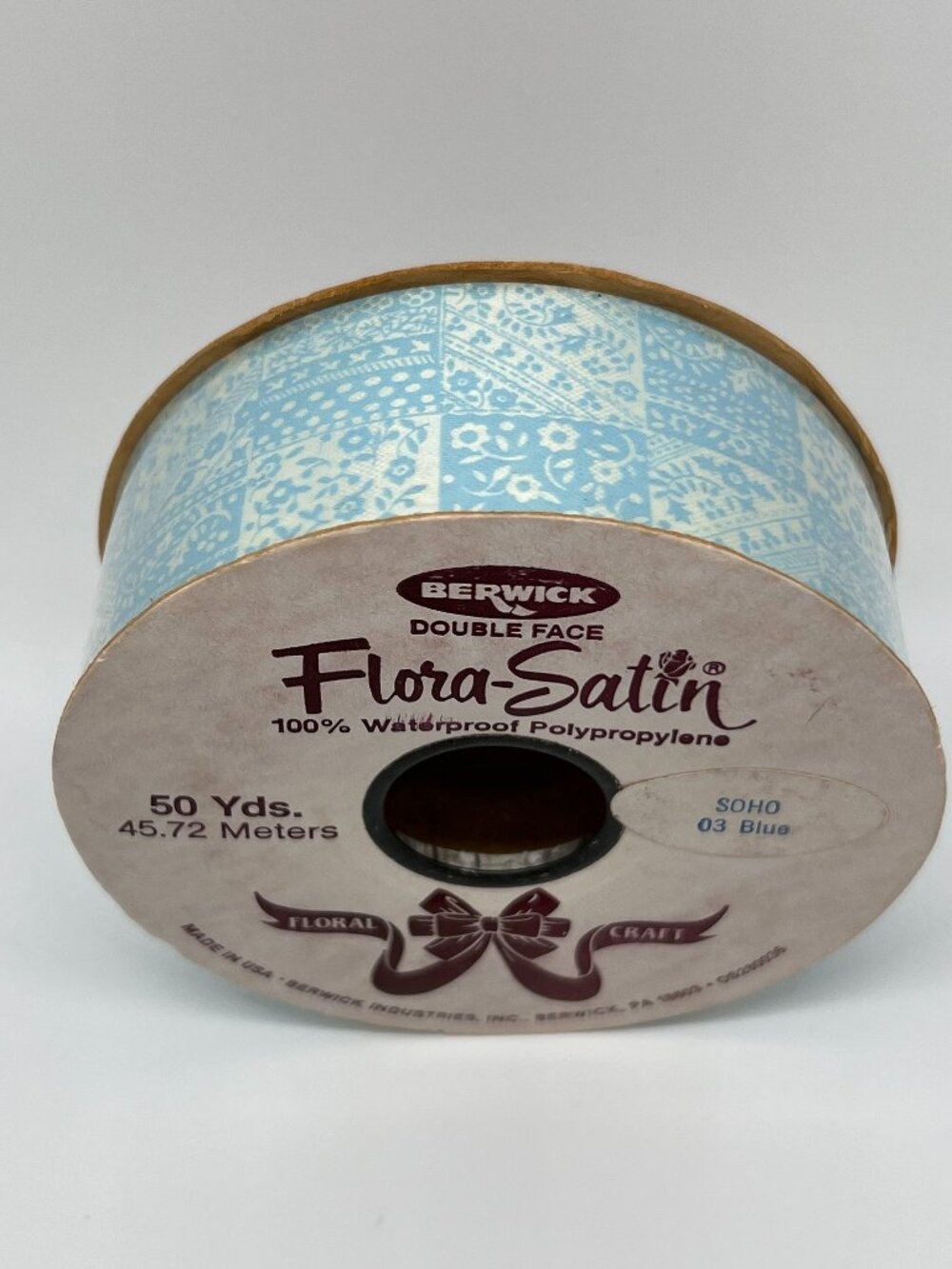 Berwick Doubleface Flora Satin Waterproof Soho Ribbon Blue 50 Yds x 1-7/16 Wd
